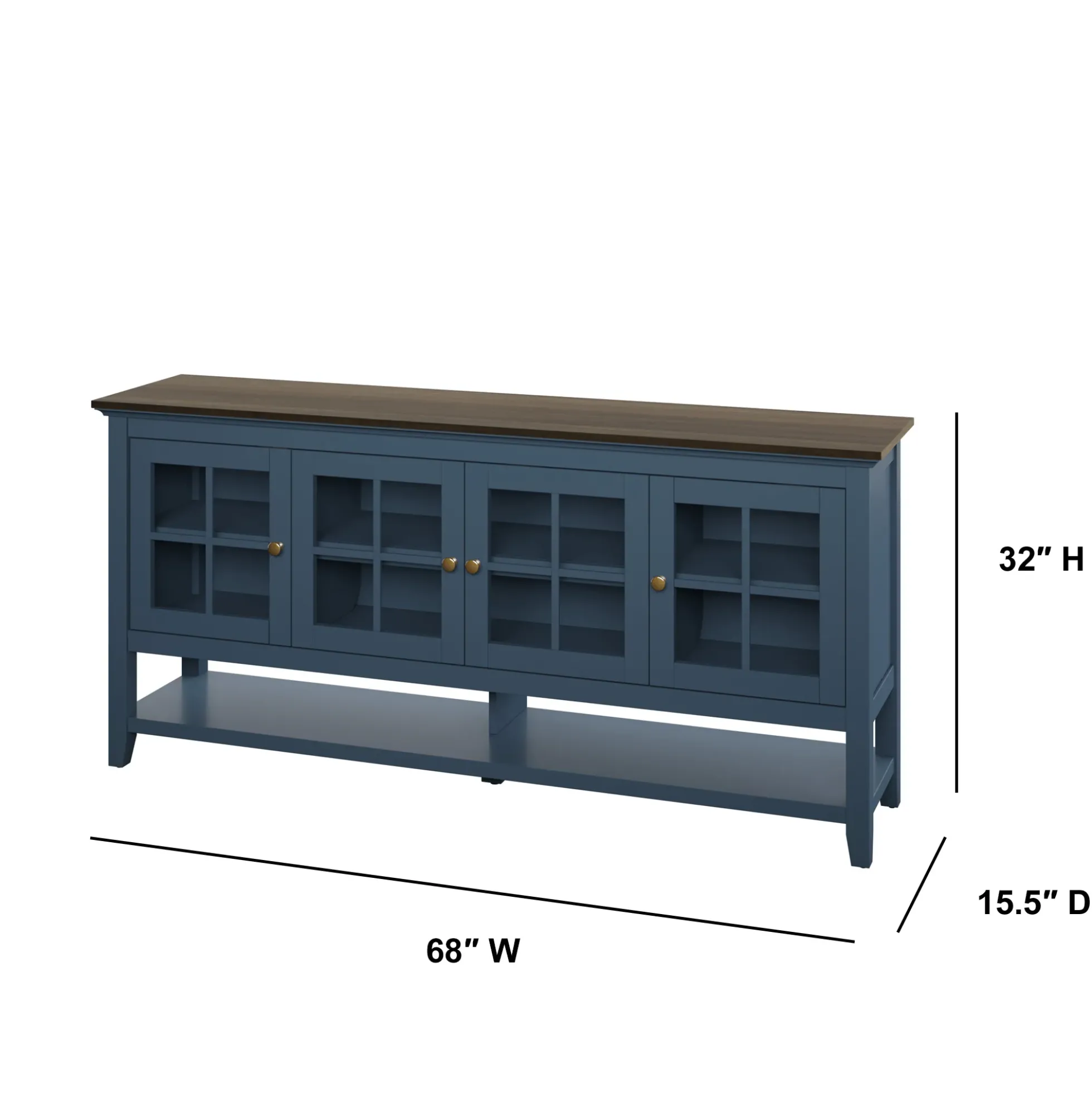 Traditional Farmhouse Windowpane Glass Doors Buffet Sideboard