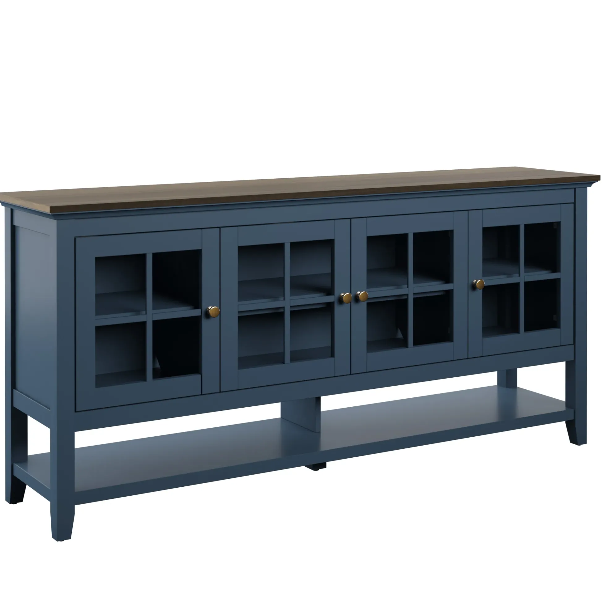 Traditional Farmhouse Windowpane Glass Doors Buffet Sideboard