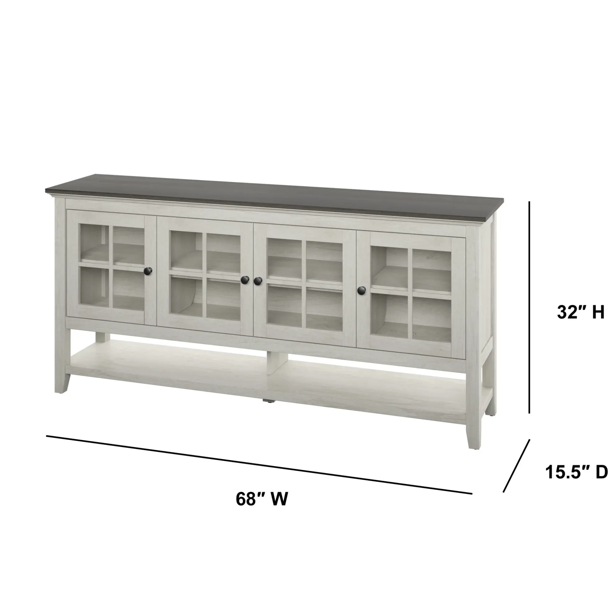 Traditional Farmhouse Windowpane Glass Doors Buffet Sideboard