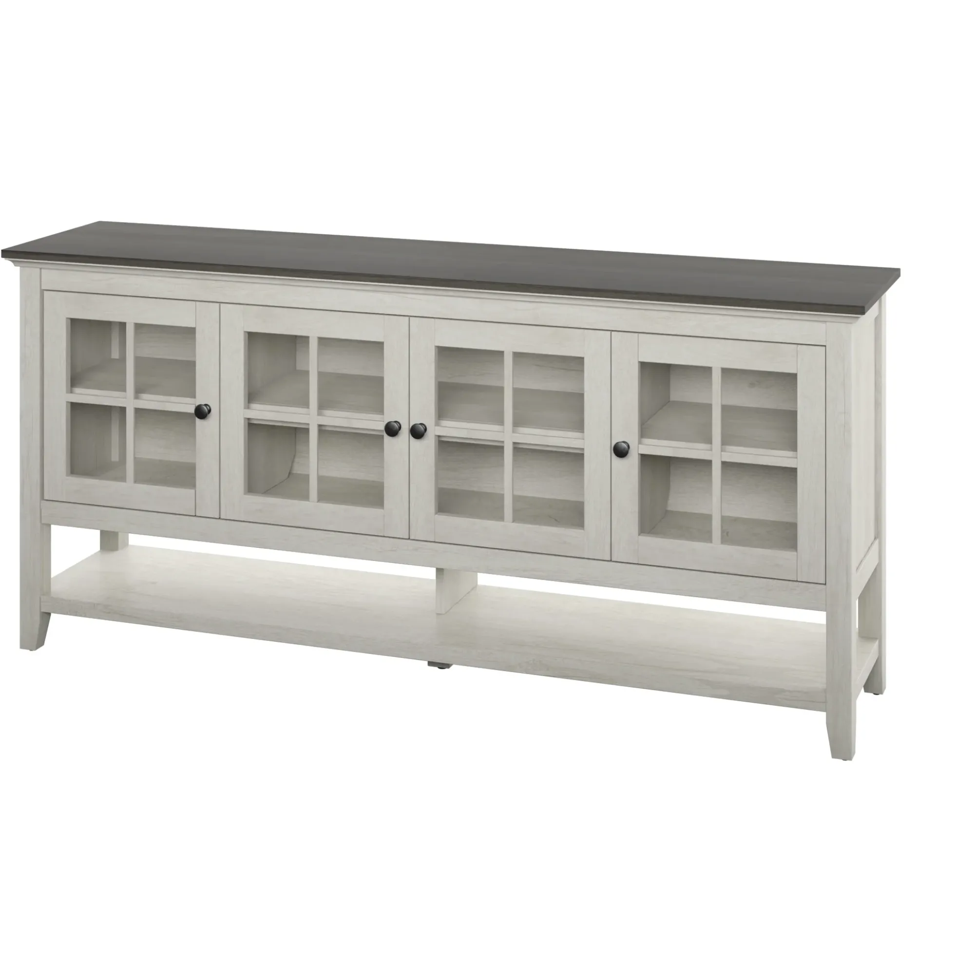 Traditional Farmhouse Windowpane Glass Doors Buffet Sideboard