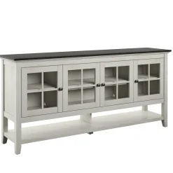 Traditional Farmhouse Windowpane Glass Doors Buffet Sideboard