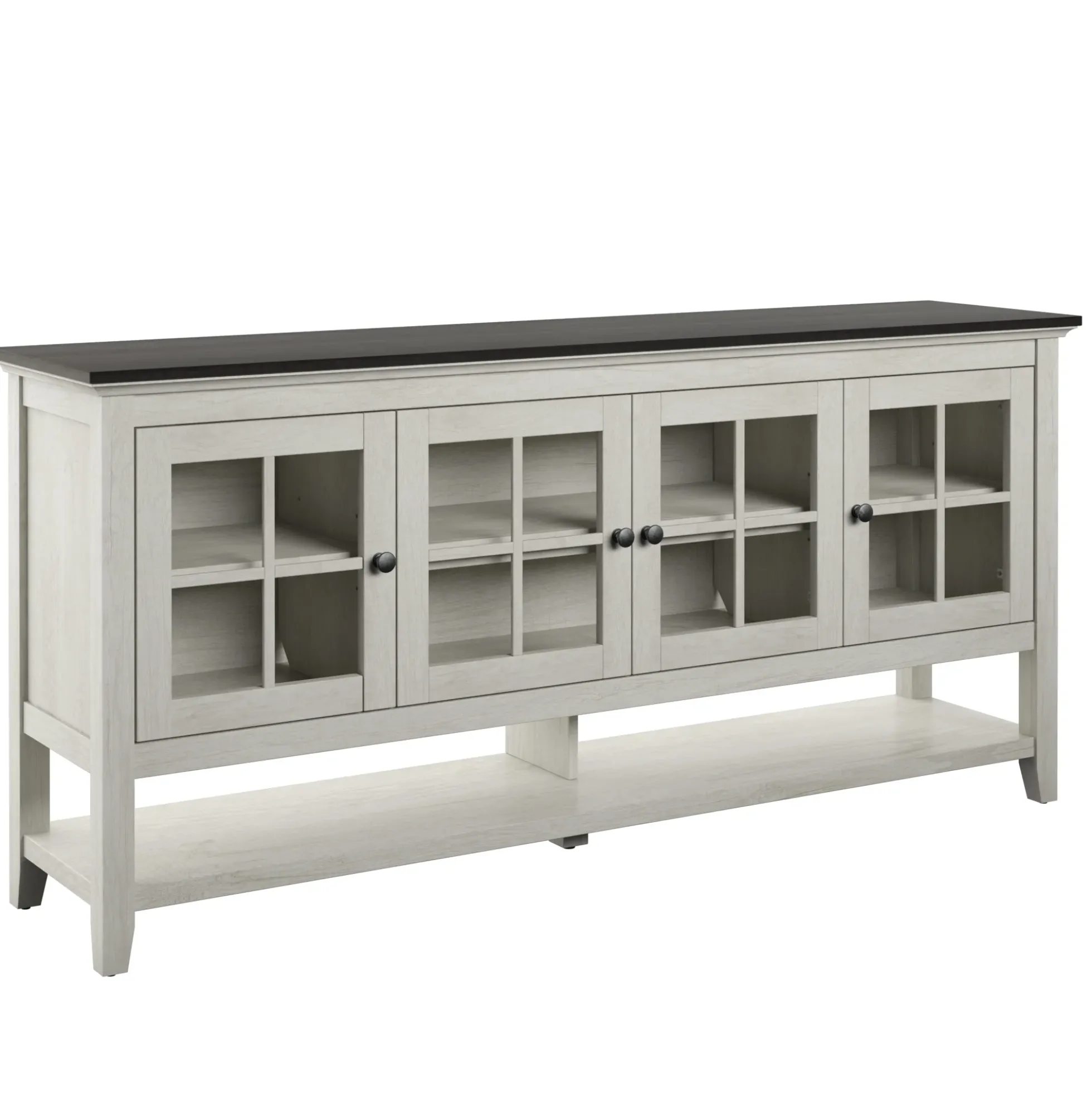 Traditional Farmhouse Windowpane Glass Doors Buffet Sideboard