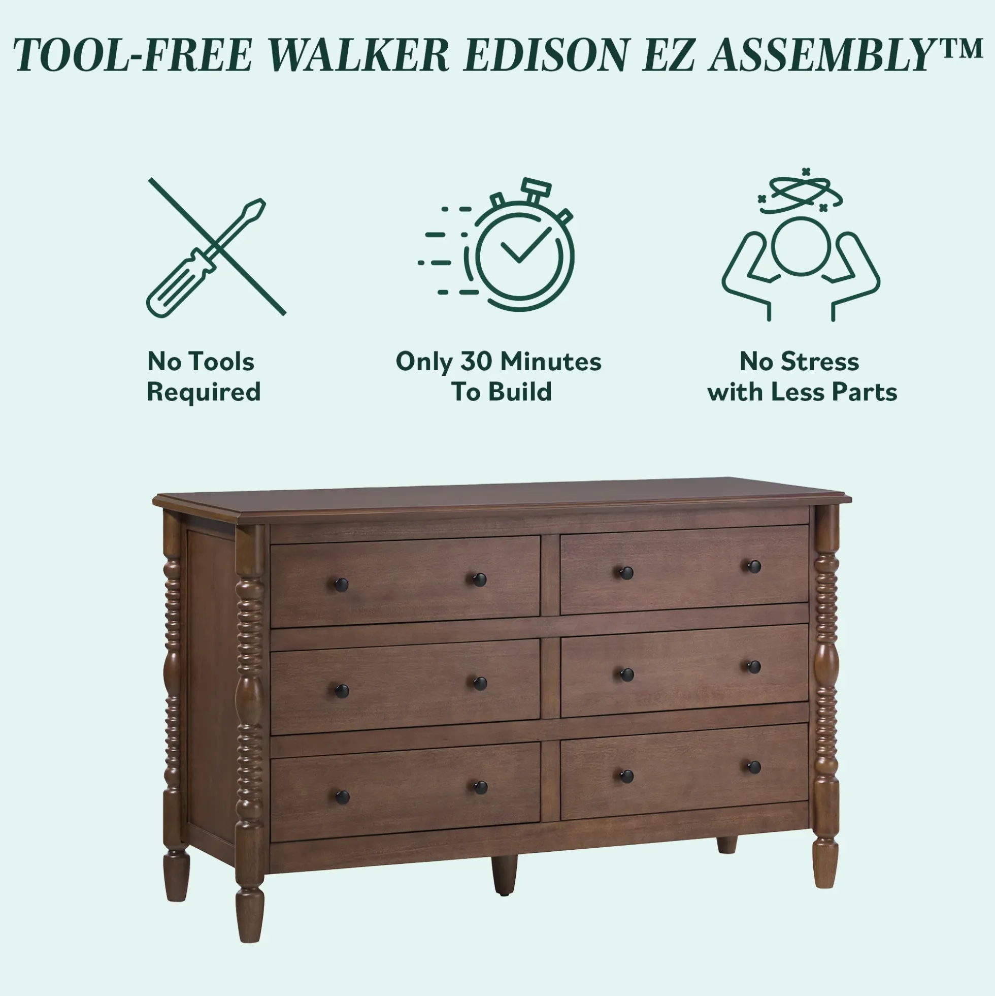 Traditional Vivienne 6-Drawer Easy Assembly Solid Wood Dresser