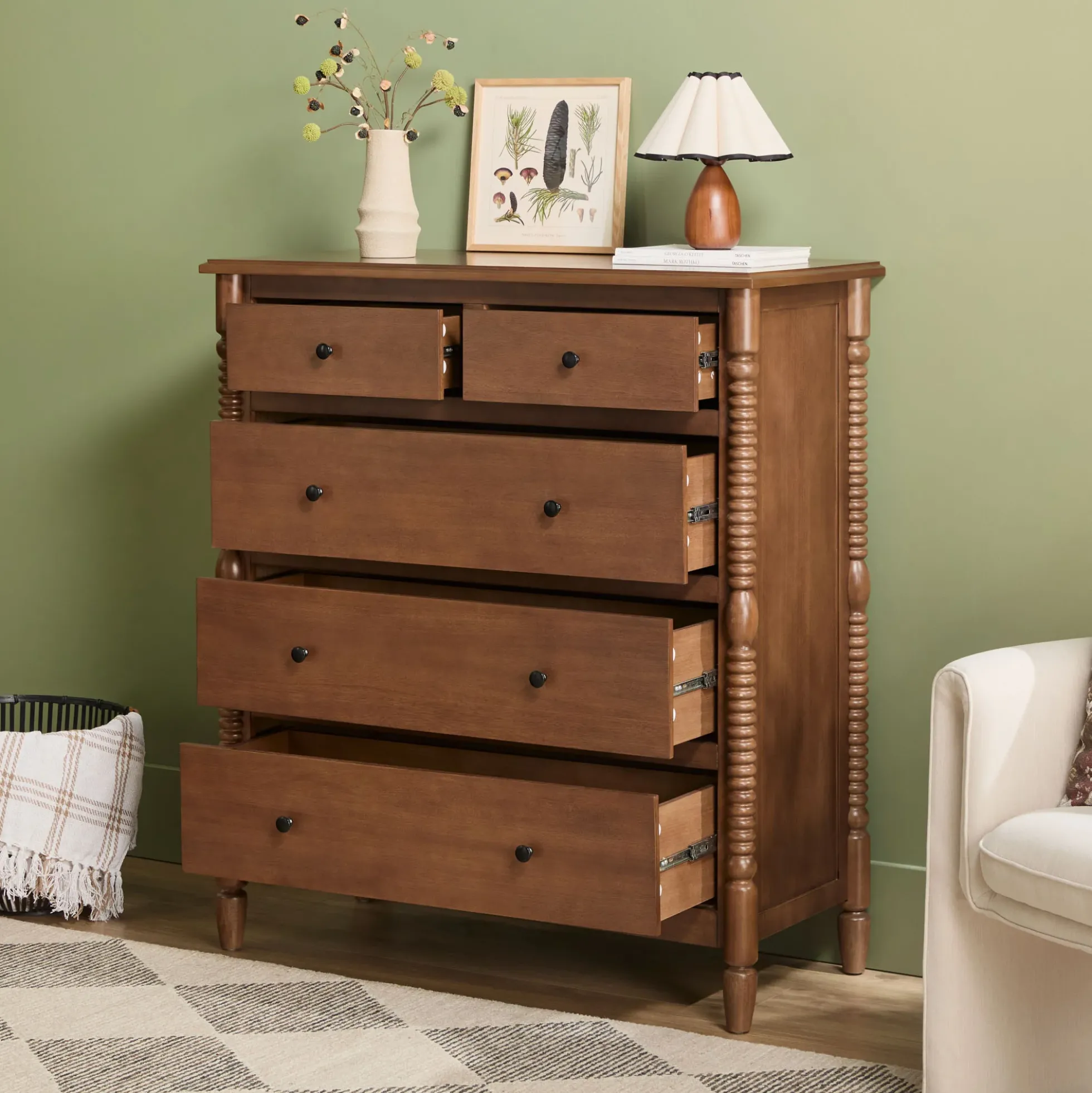 Traditional Vivienne 5-Drawer Easy Assembly Solid Wood Dresser