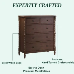 Traditional Vivienne 5-Drawer Easy Assembly Solid Wood Dresser