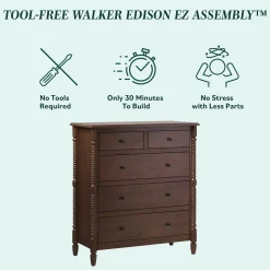 Traditional Vivienne 5-Drawer Easy Assembly Solid Wood Dresser