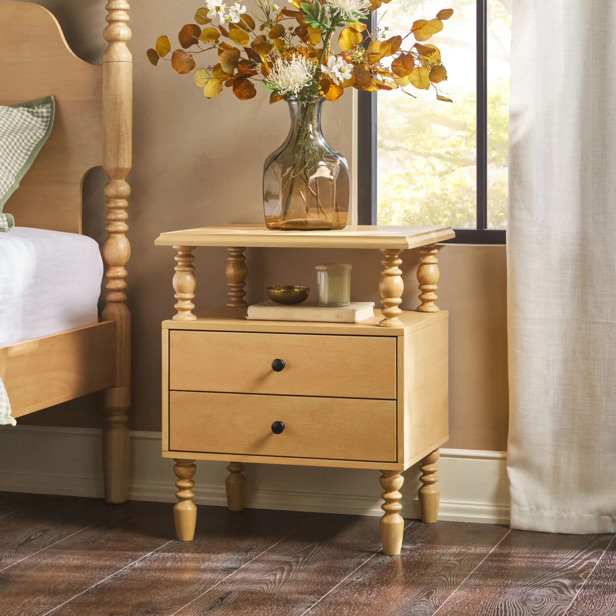 Traditional Vivienne Easy Assembly Solid Wood Nightstand