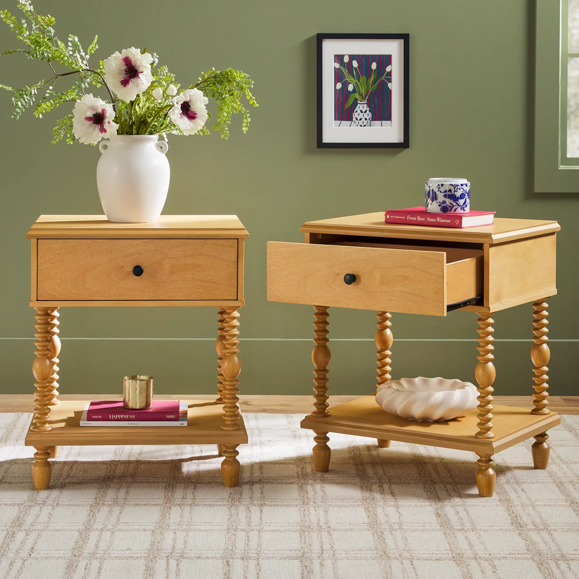 Traditional Vivienne Easy Assembly Solid Wood Nightstand
