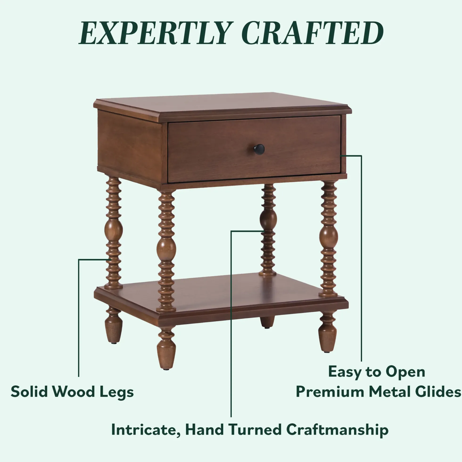 Traditional Vivienne Easy Assembly Solid Wood Nightstand