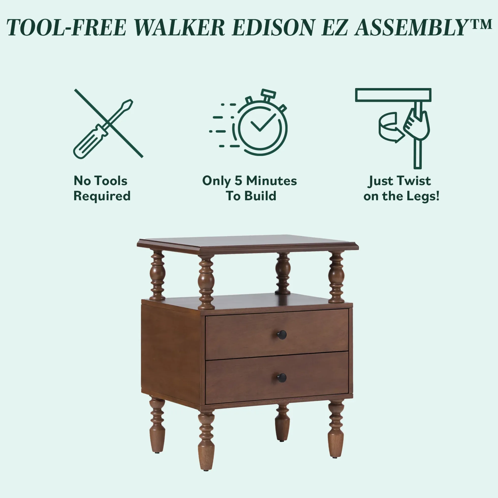 Traditional Vivienne Easy Assembly Solid Wood Nightstand