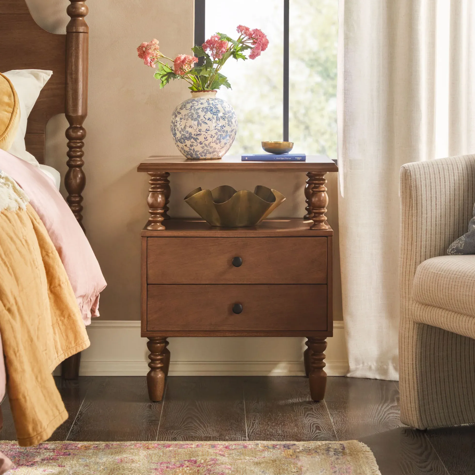 Traditional Vivienne Easy Assembly Solid Wood Nightstand