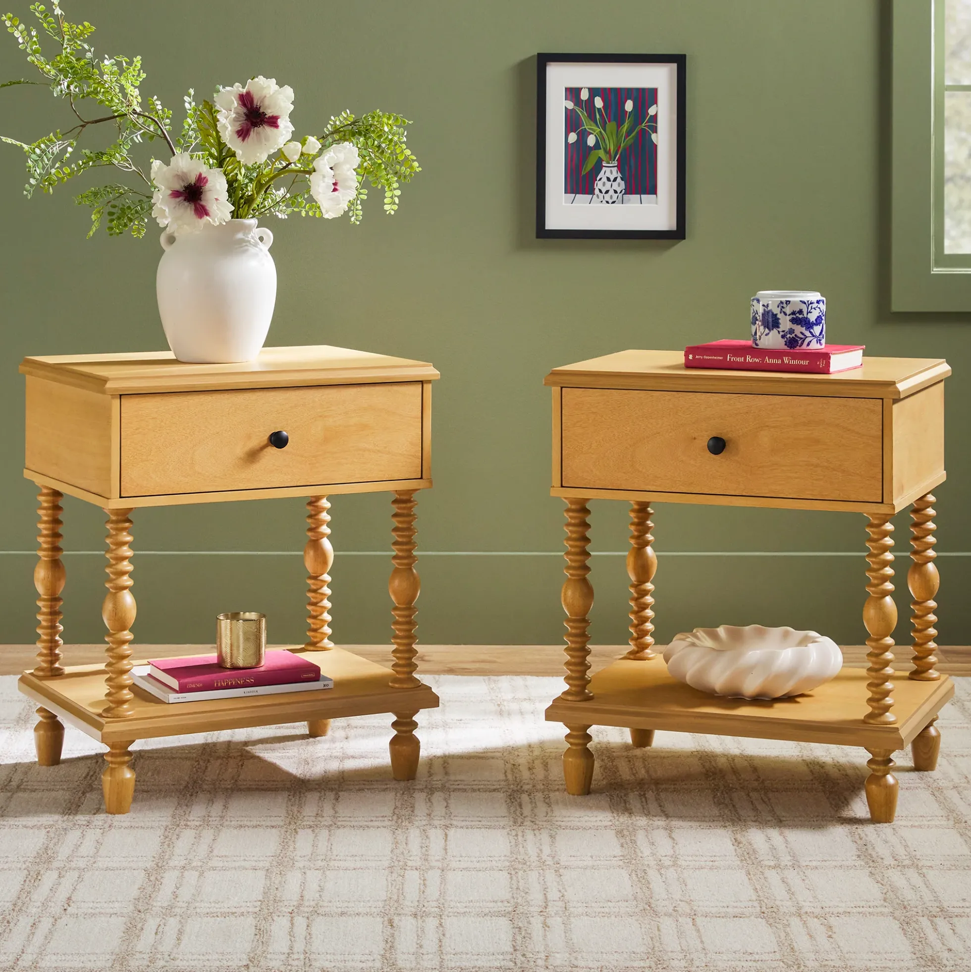 Traditional Vivienne Easy Assembly Solid Wood Nightstand