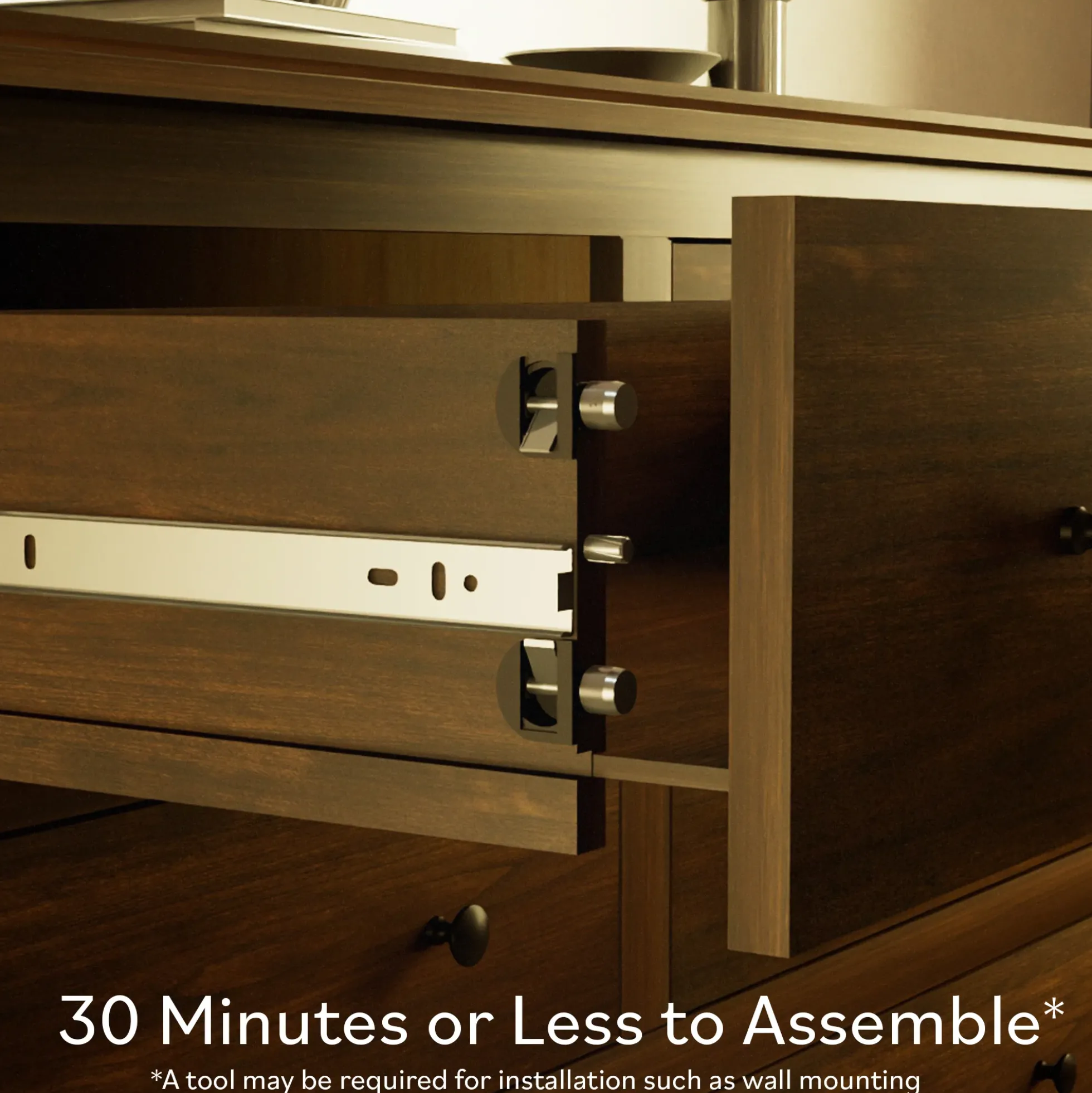 Traditional Vivienne Easy Assembly Solid Wood Nightstand