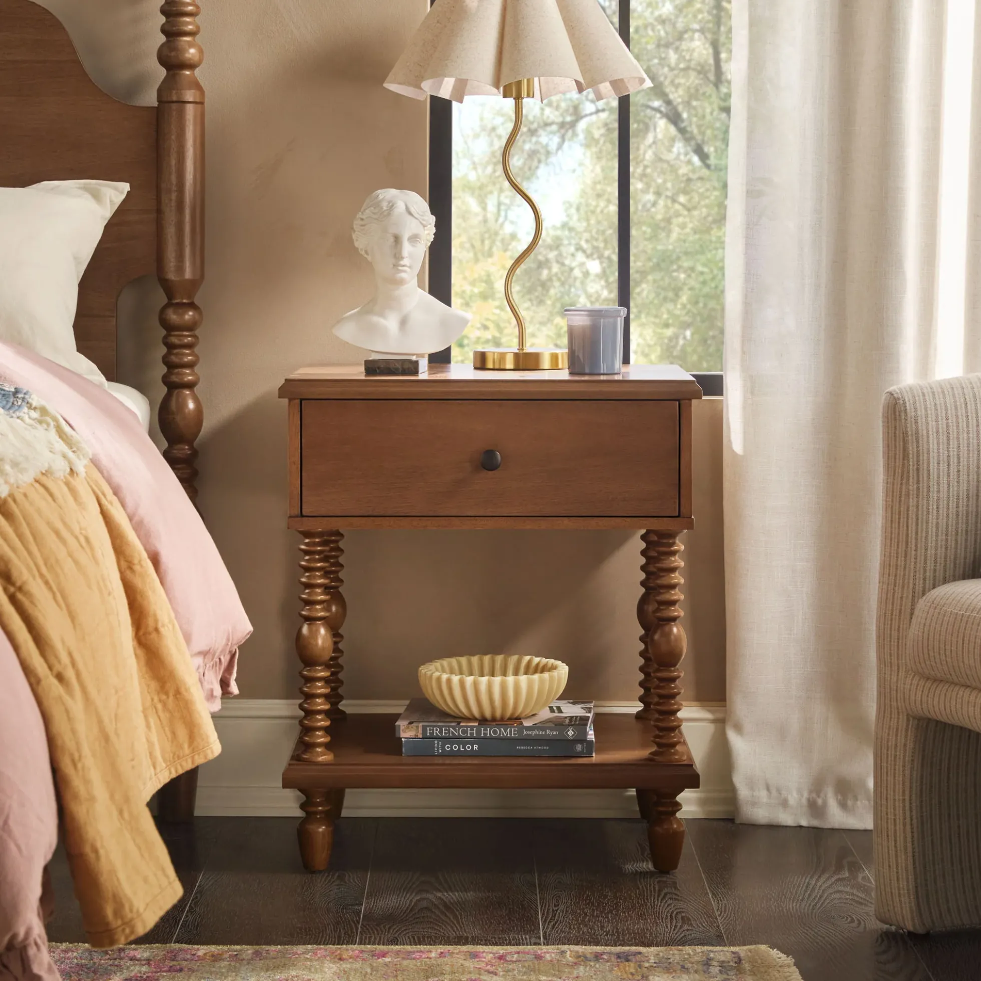Traditional Vivienne Easy Assembly Solid Wood Nightstand