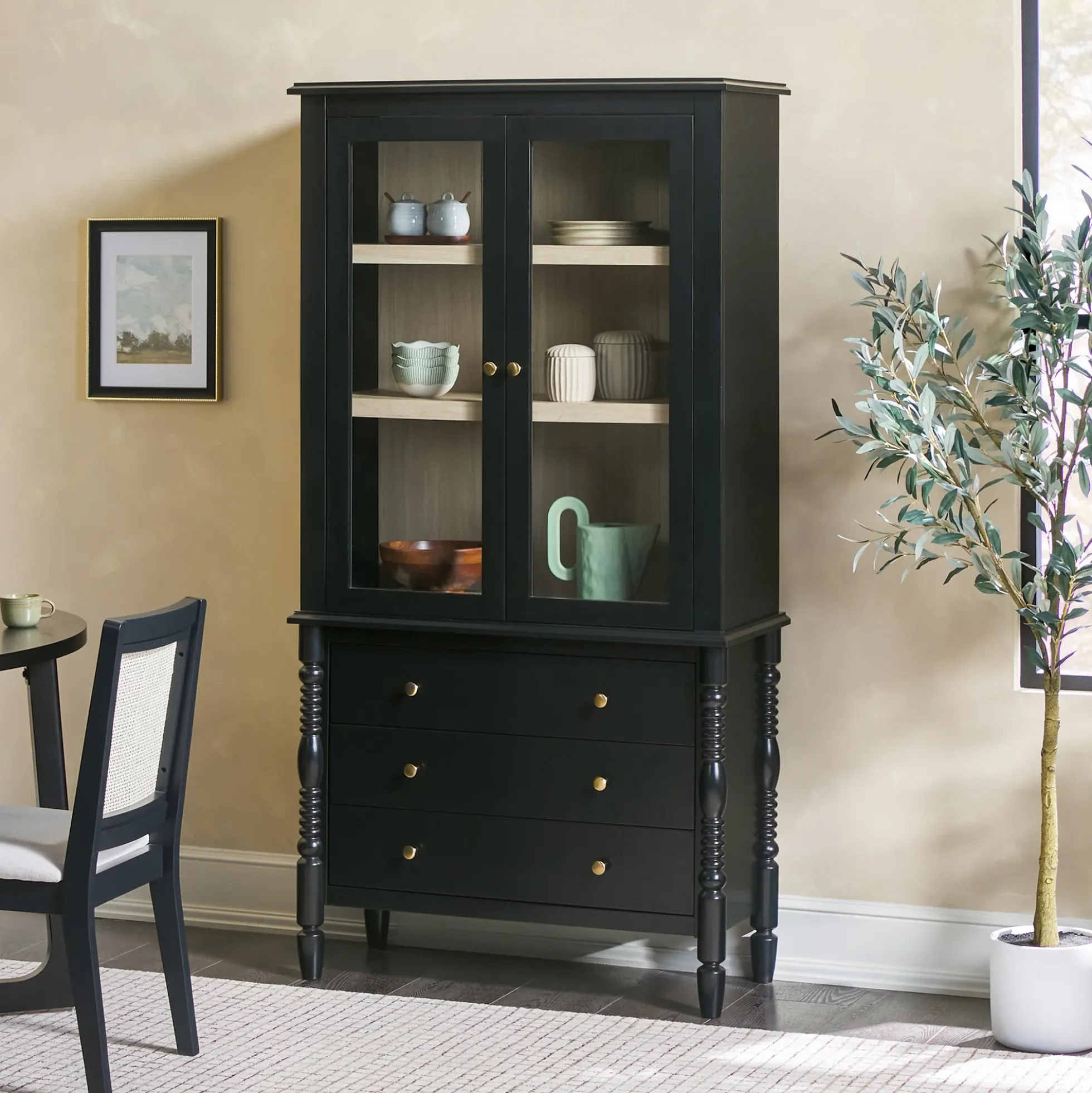 Traditional Vivienne Easy Assembly Bookcase Cabinet with Drawers