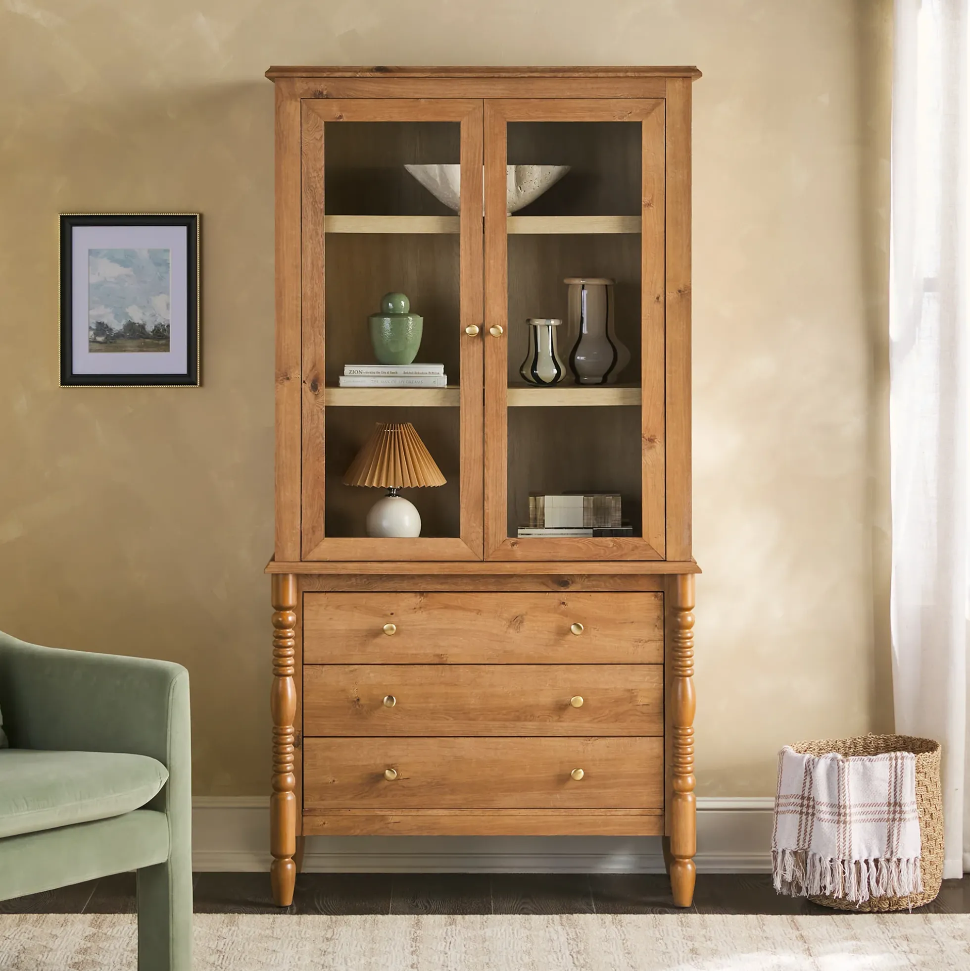 Traditional Vivienne Easy Assembly Bookcase Cabinet with Drawers