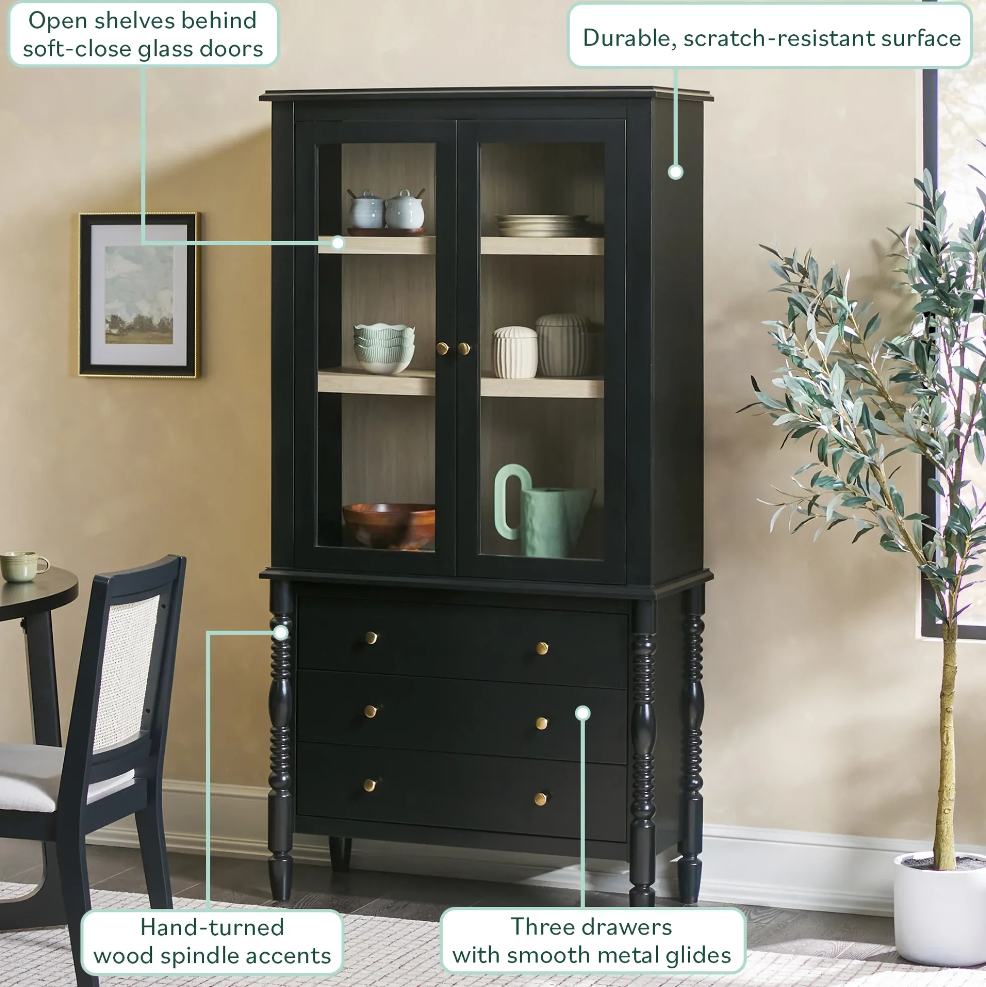 Traditional Vivienne Easy Assembly Bookcase Cabinet with Drawers