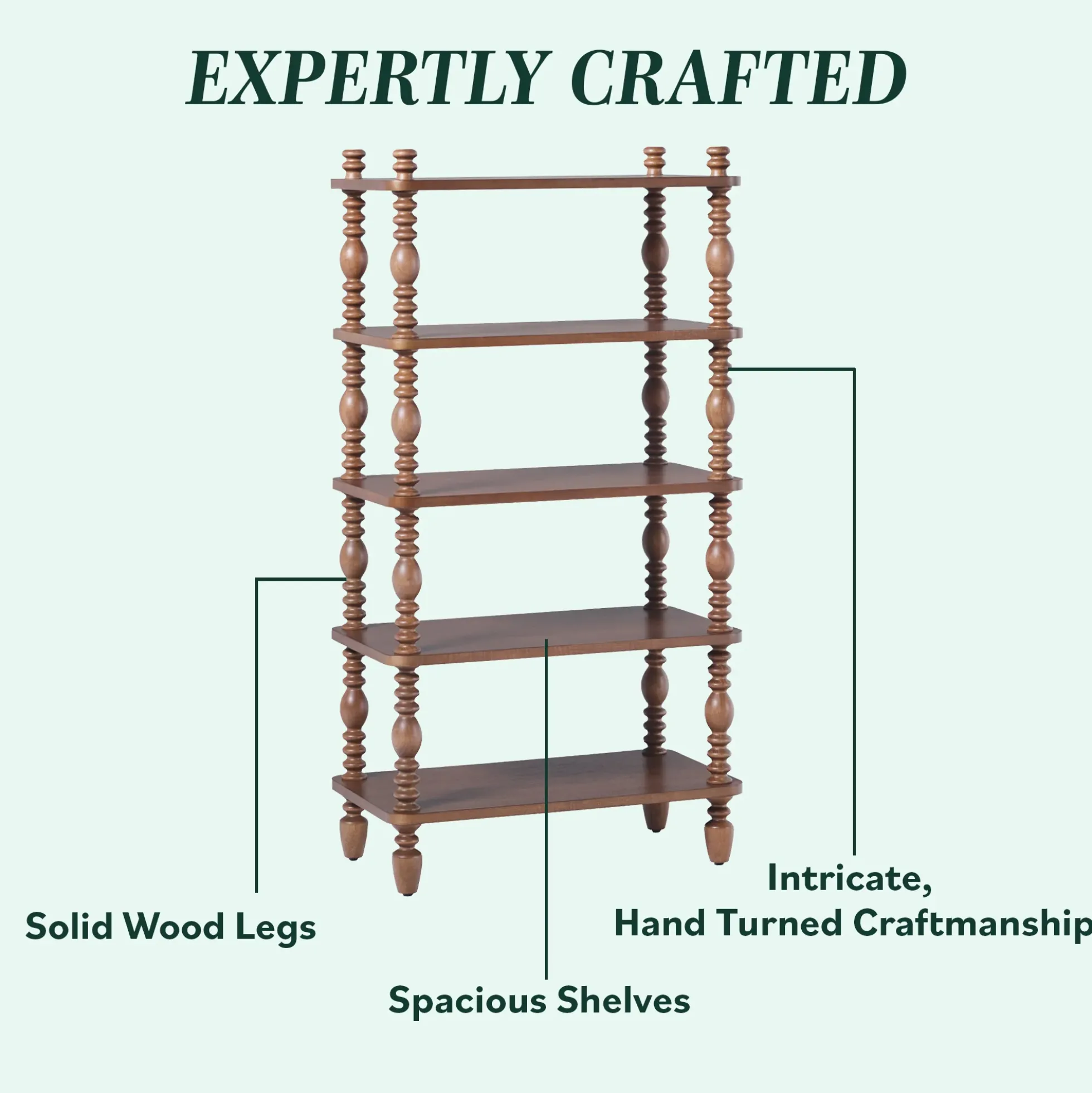 Traditional Vivienne Easy Assembly Solid Wood Short Bookshelf