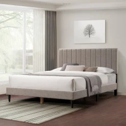 Tufted Boucle Upholstered Gray Queen Platform Bedframe