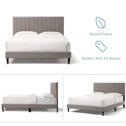 Tufted Boucle Upholstered Gray Queen Platform Bedframe