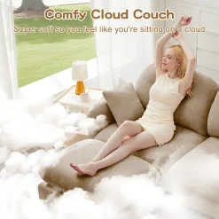 Tufted Chenille Cloud Loveseat Sectional Sofa Couch with Ottoman