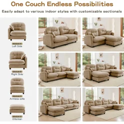 Tufted Chenille Cloud Loveseat Sectional Sofa Couch with Ottoman