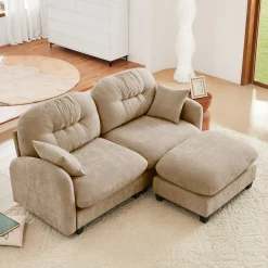 Tufted Chenille Cloud Loveseat Sectional Sofa Couch with Ottoman