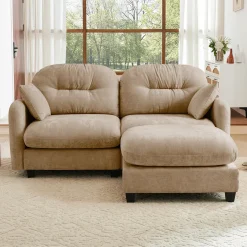 Tufted Chenille Cloud Loveseat Sectional Sofa Couch with Ottoman