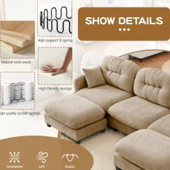 Tufted Chenille Cloud Loveseat Sectional Sofa Couch with Ottoman