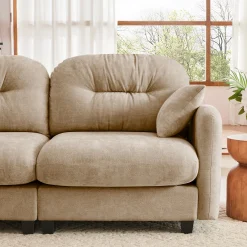 Tufted Chenille Cloud Loveseat Sectional Sofa Couch with Ottoman