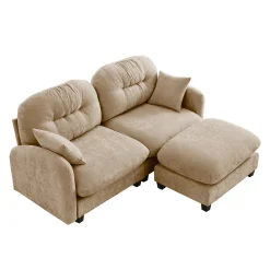 Tufted Chenille Cloud Loveseat Sectional Sofa Couch with Ottoman