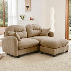 Tufted Chenille Cloud Loveseat Sectional Sofa Couch with Ottoman