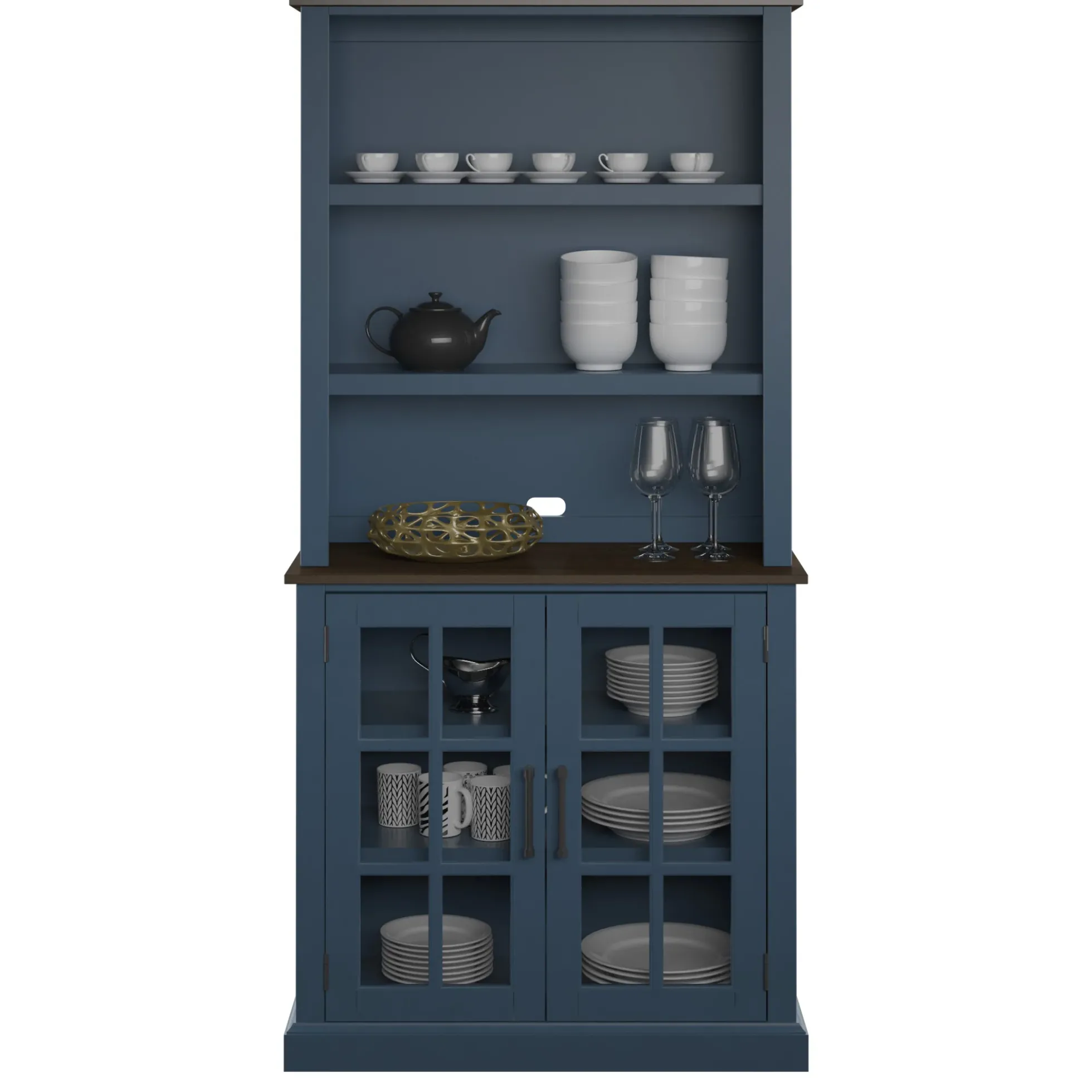 Two‑Tone Traditional Farmhouse Wood Hutch for Kitchen & Dining Storage