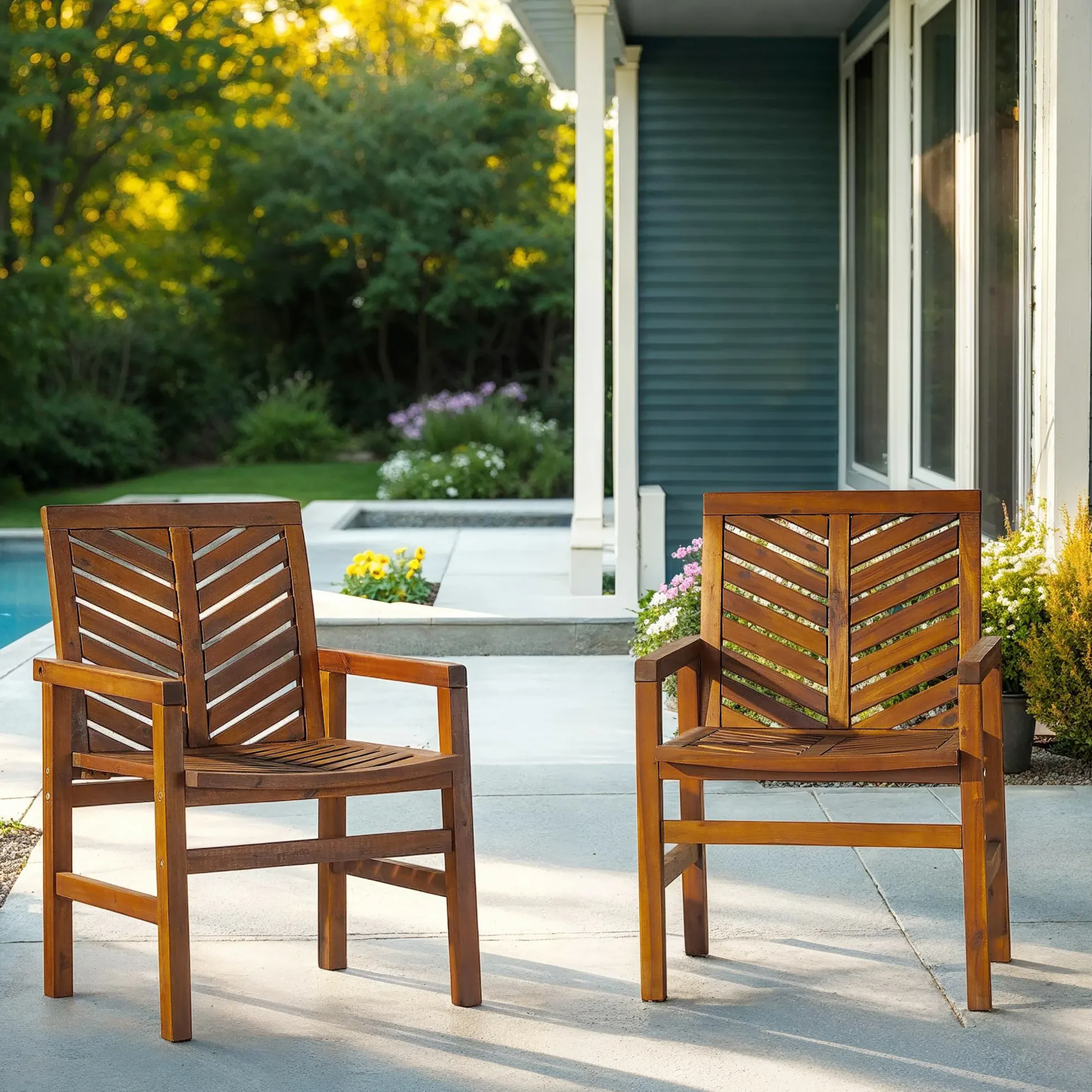 Vincent Patio Wood Chairs, Set of 2