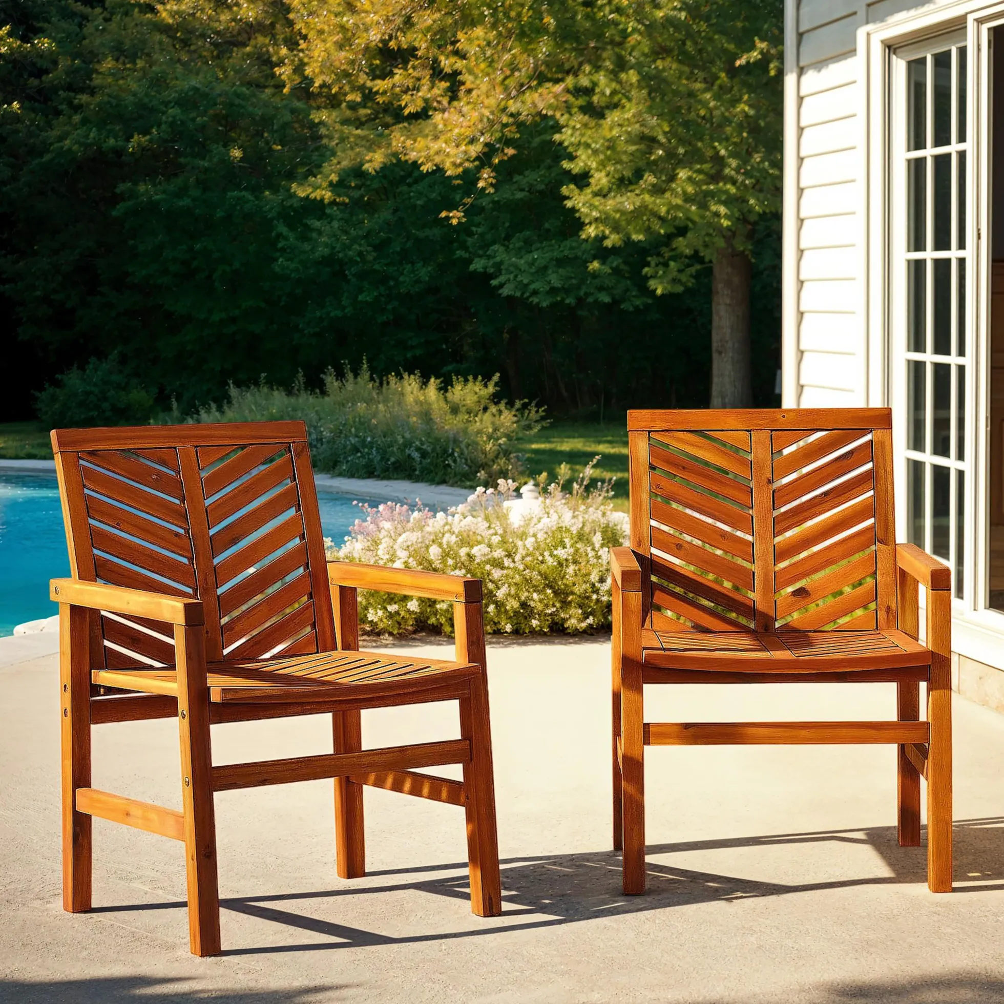 Vincent Patio Wood Chairs, Set of 2