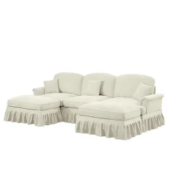 Walker Edison | 2 in 1 Classic Traditional Style Sectional Sofa with Removable Ruffles Pleats Skirts