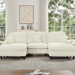 Walker Edison | 2 in 1 Classic Traditional Style Sectional Sofa with Removable Ruffles Pleats Skirts