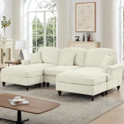 Walker Edison | 2 in 1 Classic Traditional Style Sectional Sofa with Removable Ruffles Pleats Skirts