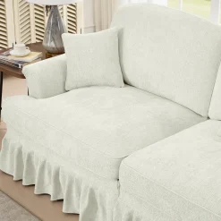 Walker Edison | 2 in 1 Classic Traditional Style Sectional Sofa with Removable Ruffles Pleats Skirts