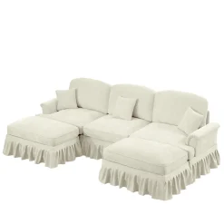 Walker Edison | 2 in 1 Classic Traditional Style Sectional Sofa with Removable Ruffles Pleats Skirts