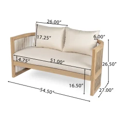 Walker Edison | 54.4'' Outdoor Acacia Wood Loveseat with Cushions