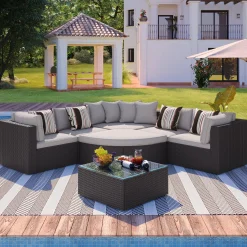 Walker Edison | 7 Piece Outdoor Wicker Modular Sofa Set