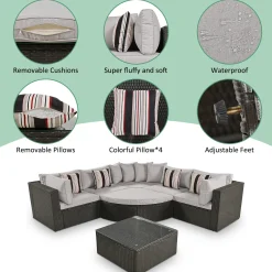 Walker Edison | 7 Piece Outdoor Wicker Modular Sofa Set