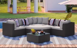 Walker Edison | 7 Piece Outdoor Wicker Modular Sofa Set