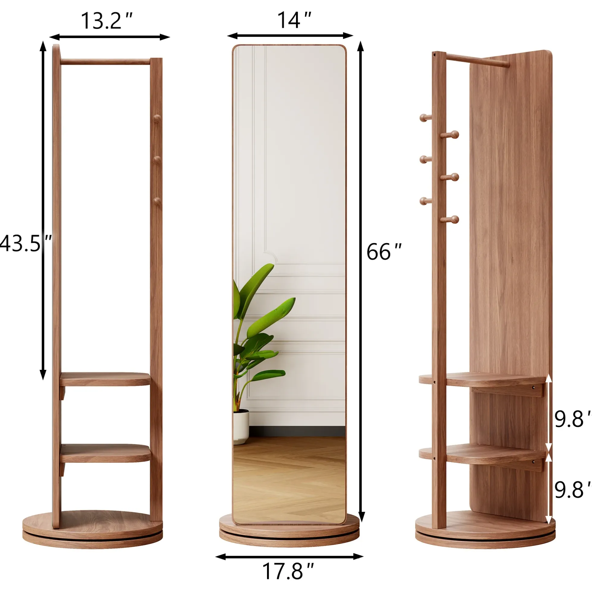 Walker Edison | 360° Rotating 66'x14' Multifunctional Full Length Mirror with Storage