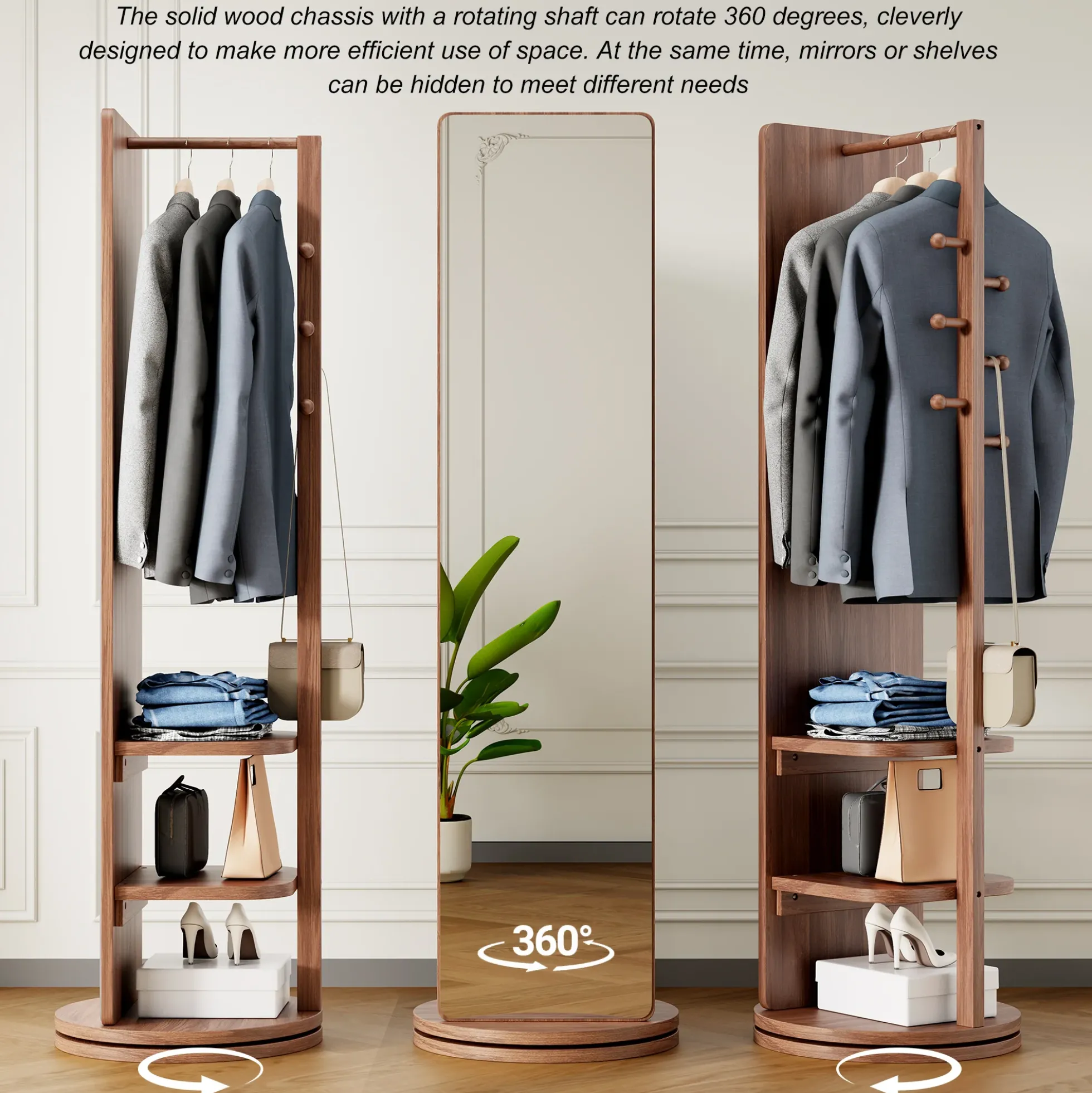 Walker Edison | 360° Rotating 66'x14' Multifunctional Full Length Mirror with Storage