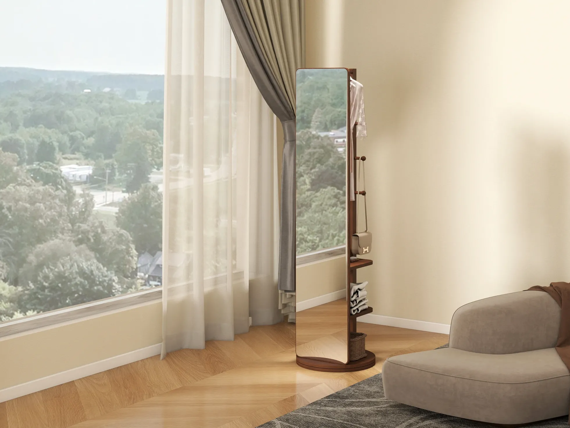 Walker Edison | 360° Rotating 66'x14' Multifunctional Full Length Mirror with Storage
