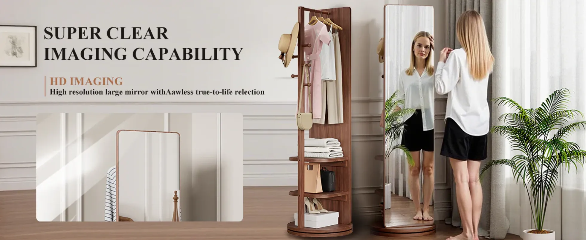 Walker Edison | 360° Rotating 66'x14' Multifunctional Full Length Mirror with Storage
