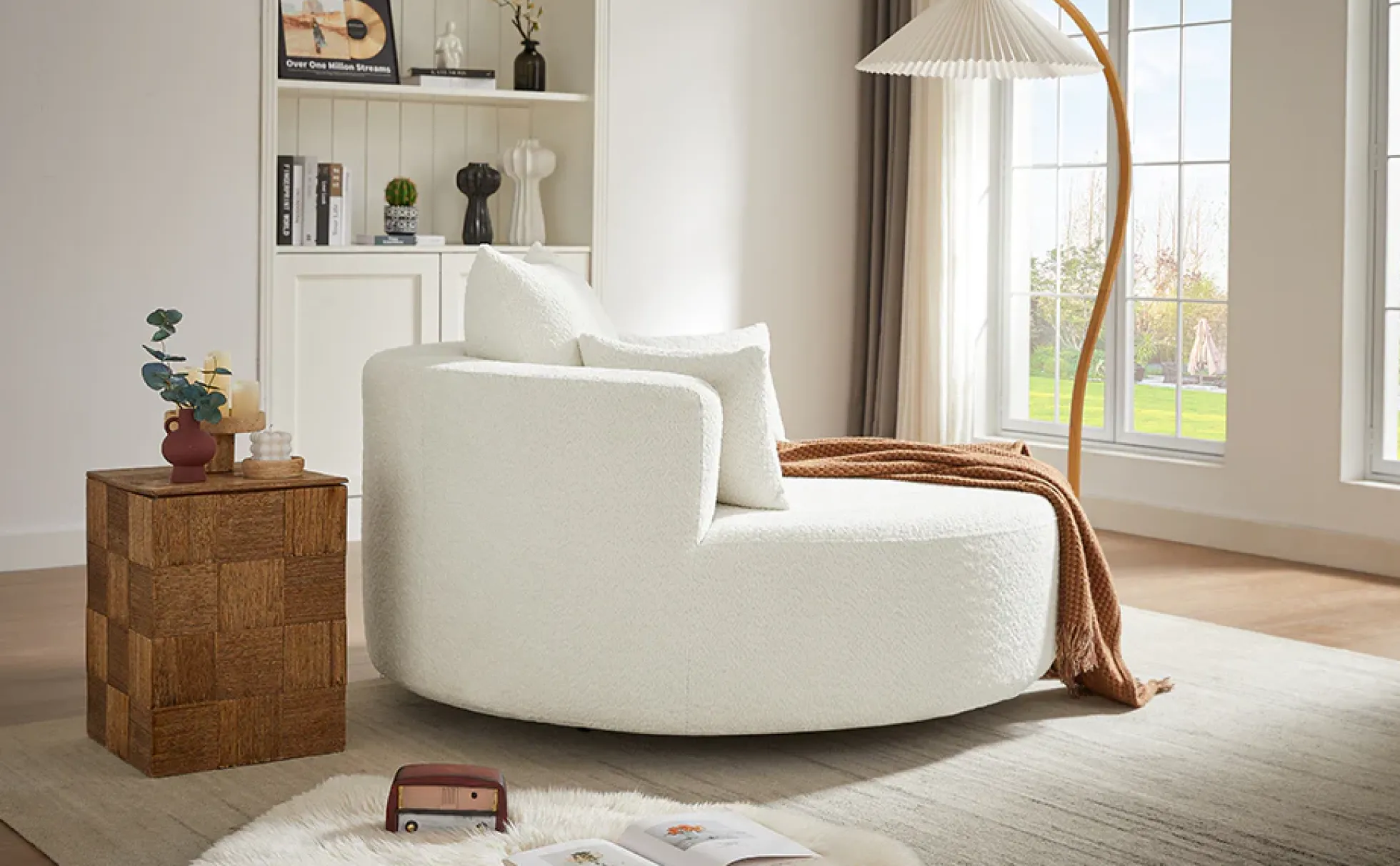 Walker Edison | 360° Swivel Accent Round Sofa Chair with Pillows