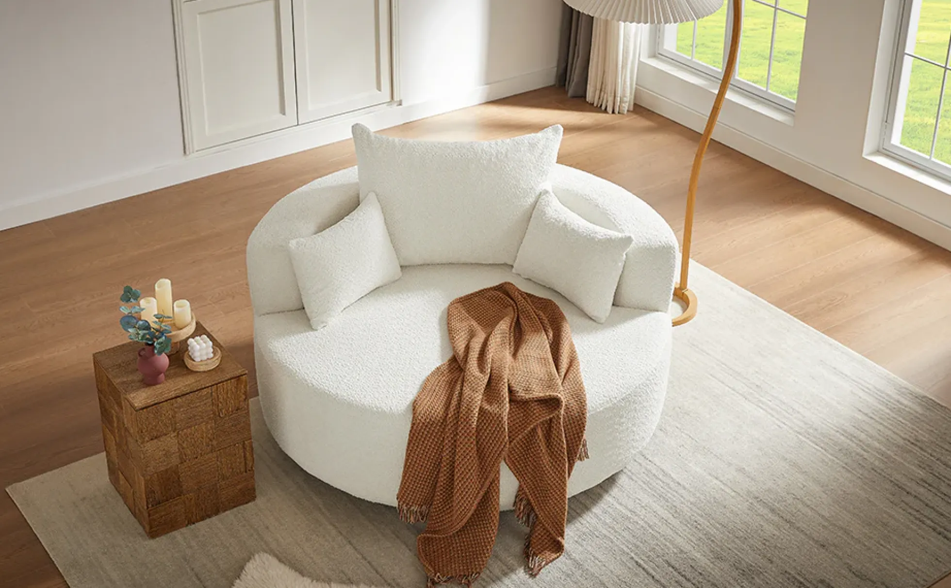 Walker Edison | 360° Swivel Accent Round Sofa Chair with Pillows